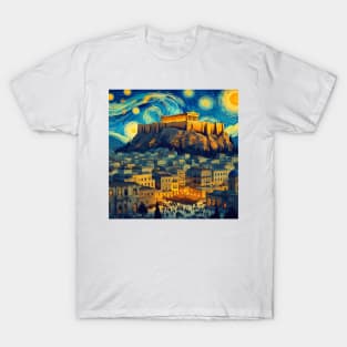 Athens, Greece, in the style of Vincent van Gogh's Starry Night T-Shirt